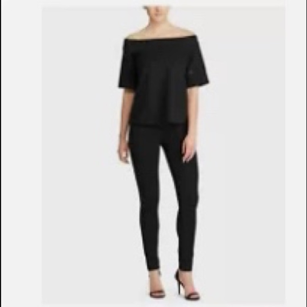 Ralph Lauren 1294 off shoulder black eyelet blouse